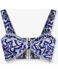 Dolce & Gabbana - Cropped Cotton Top Maiolica Print - Lyst