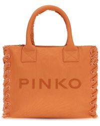 Pinko - Canvas Tote Bag Arancio Bruciato - Lyst