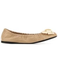 Prada - Leather Ballets Flat With Bow - Lyst