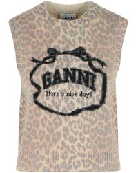 Ganni - Leopard Wool Blend Vest - Lyst