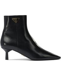 Prada - Logo Leather Ankle Boots 30 Mm - Lyst