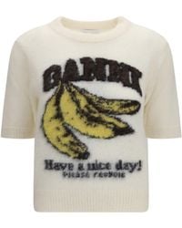 Ganni - Alpaca Graphic Knit T-Shirt Egret - Lyst