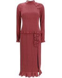 Alessandra Rich - Silk Polka-Dot Midi Dress Bordeaux - Lyst