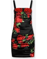 Dolce & Gabbana - Dolce & Gabbana Short Satin Dress Rose Print - Lyst