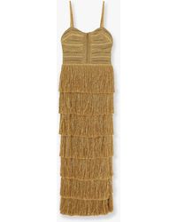 PATBO - Long Dress With Embroidered Courset And Fringes - Lyst