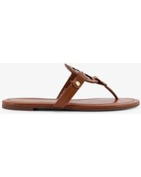 Tory Burch - Leather Thong Sandals With Monogram - Lyst