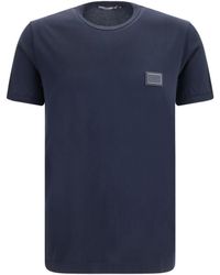 Dolce & Gabbana - Dolce & Gabbana Cotton T-Shirt With Logo Plaque - Lyst