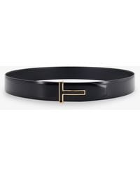 Tom Ford - Leather Belt With Metal Logo Buckle - Lyst