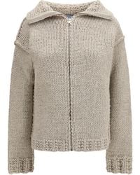 Prada - Wool Zip Cardigan Avorio - Lyst