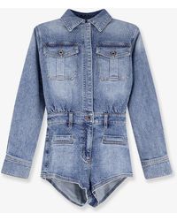 Self-Portrait - Self Portrait Denim Jumpsuit With Rhinestones - Lyst