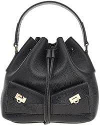 Ferragamo - Grained Leather Multipocket Bucket Bag - Lyst