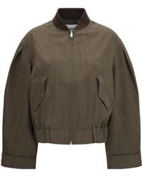 Ganni - Lightweight Wool Bomber Jacket Canteen - Lyst