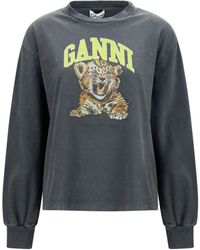 Ganni - Long-Sleeve Tiger-Print T-Shirt - Lyst