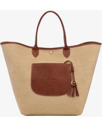 Longchamp - Le Panier Pliage L Raffia And Leather Shoulder Bag - Lyst