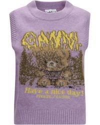 Ganni - Teddy Alpaca Wool-Blend Vest Thistle - Lyst