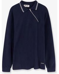 Miu Miu - Cotton Polo Shirt With Asymmetric Metal Zip Detail - Lyst