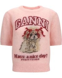 Ganni - Alpaca Graphic Knit T-Shirt Chalk - Lyst