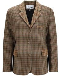 Ganni - Checked Twill Blazer - Lyst
