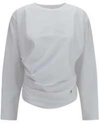Ganni - Asymmetric Draped Stretch Cotton Top Bright - Lyst
