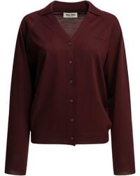 Miu Miu - Virgin Wool Cardigan Bordeaux - Lyst