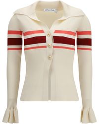 Self-Portrait - Striped Viscose Knit Button Top - Lyst
