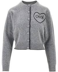 Chloé - Logo Embroidery Wool Cashmere Cardigan - Lyst