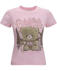 Ganni - Teddy Forest Baby Fit Cotton T-Shirt Chalk - Lyst