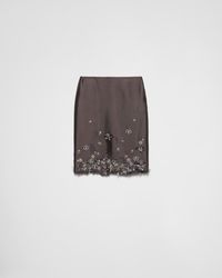 Prada - Embroidered Silk And Wool Skirt - Lyst