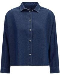 Deperlu - Bianca Cotton Linen Blend Shirt Denim - Lyst