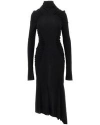 Victoria Beckham - Crepe Jersey Gathered Midi Dress - Lyst