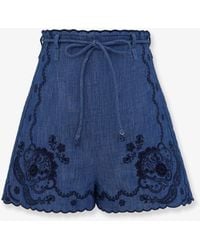 Zimmermann - Aster Embroidered Denim Shorts - Lyst