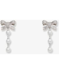Self-Portrait - Crystal Bow Pearl Droplet Earrings - Lyst