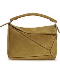 Loewe - Small Featherlight Puzzle Suede Handbag Ochre - Lyst