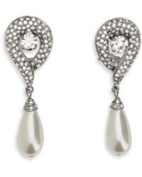 Alessandra Rich - Crystal Earrings With Pearl Pendants - Lyst