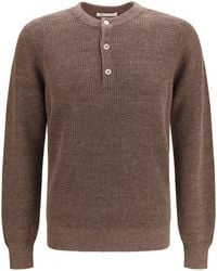 Brunello Cucinelli - Cotton And Linen Henley Sweater - Lyst