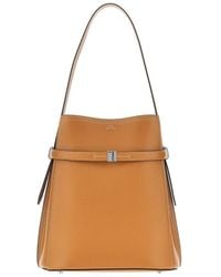 TOTEME - Grained Leather Belted Bucket Bag - Lyst