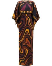 PUCCI - Silk Dress With Shoulder Cape Bordeaux - Lyst