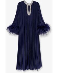 Self-Portrait - Self Portrait Chiffon Long Dress With Ostrich Feathers - Lyst