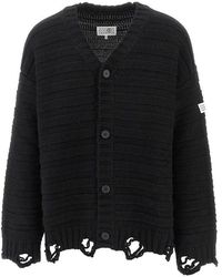MM6 by Maison Margiela - Distressed Wool Blend Cardigan - Lyst