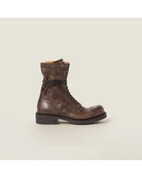 Miu Miu - Leather Lace Up Ankle Boots - Lyst