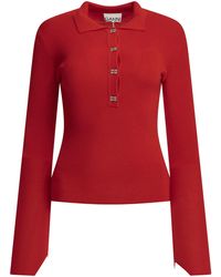 Ganni - Merino Wool Polo Sweater - Lyst
