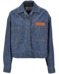 Fendi - Chambray Short Jacket With Leather Pocket - Lyst