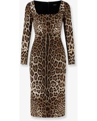 Dolce & Gabbana - Dolce & Gabbana Midi Dress With Animal Print - Lyst