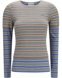 Ganni - Double-Sleeve Striped Cotton T-Shirt - Lyst
