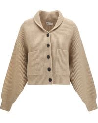 Tory Burch - Ribbed Wool Cropped Cardigan Golden - Lyst