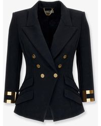 Elisabetta Franchi - Double-Breasted Blazer With Monogram Metal Details - Lyst