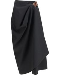 Bottega Veneta - Grain De Poudre Wool Midi Skirt - Lyst
