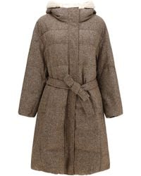 Brunello Cucinelli - Long Padded Coat Marrone - Lyst