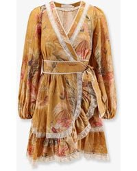 Zimmermann - Frill Cotton Short Dress With Floral Print - Lyst