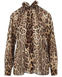 Dolce & Gabbana - Silk Georgette Shirt With Leo Print - Lyst